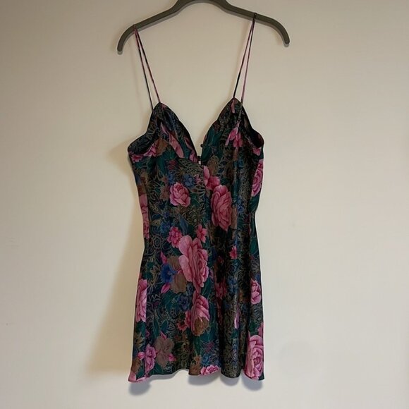 Victorias Secret Floral Slip Dress Medium Button Satin Mini Scallop Y2K VS - Picture 1 of 6